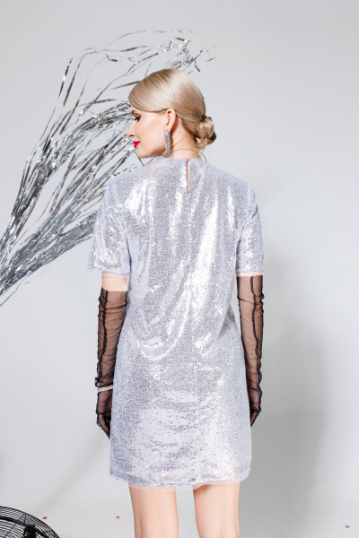 Платье в пайетки прямое коктейльное на спинке KOKOdea 8.40 серебро - фото 6