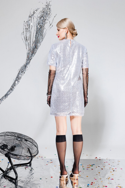Платье в пайетки прямое коктейльное на спинке KOKOdea 8.40 серебро - фото 5