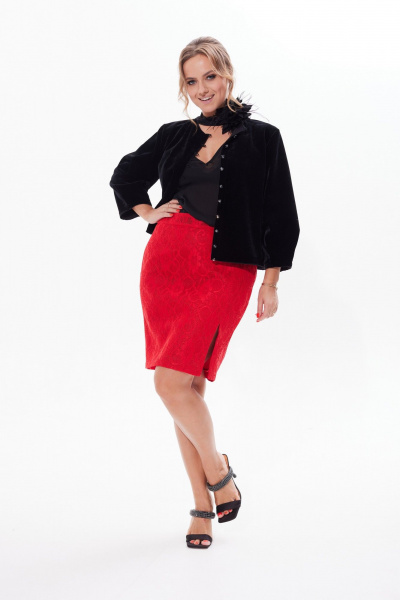 Юбка-карман с разрезом из объемного кружева Condra 12090 красный - фото 1