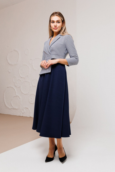 Голубое платье-футляр с баской и имитацией запаха Ambera Style 1034L синий - фото 1