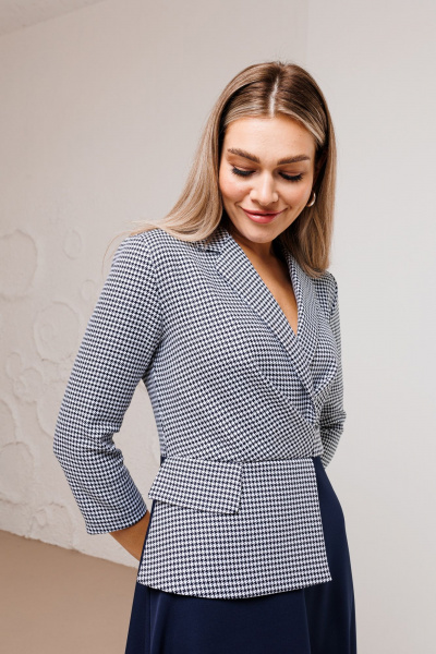 Голубое платье-футляр с баской и имитацией запаха Ambera Style 1034L синий - фото 4