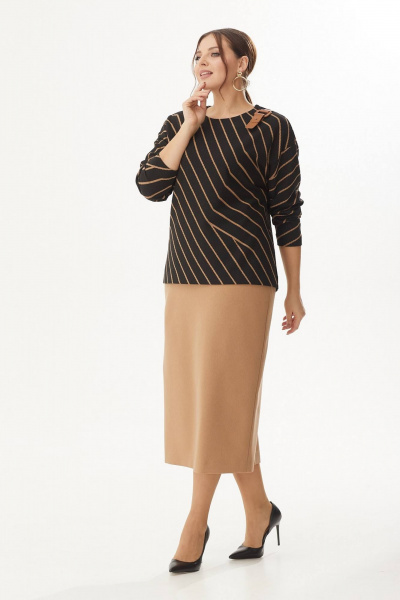 Джемпер и юбка из трикотажа Koketka i K 1104 черный+бежевый - фото 3