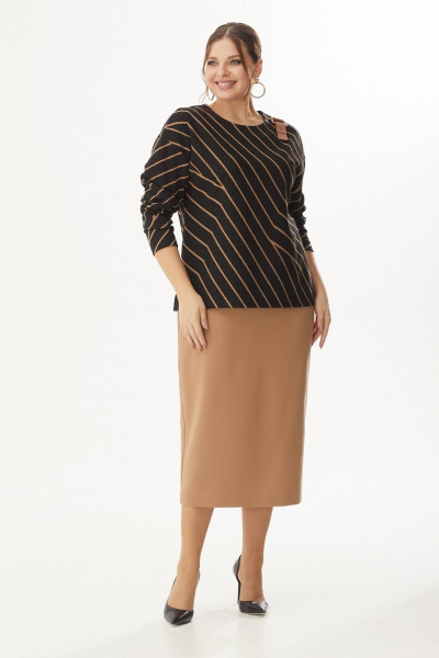 Джемпер и юбка из трикотажа Koketka i K 1104 черный+бежевый - фото 1