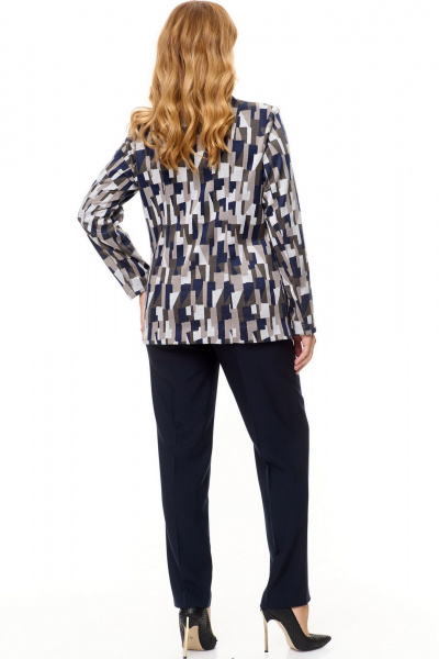 Длинный жакет из трикотажа с рельефами и мультиколоровым принтом БелЭльСтиль 203-2_83_22 геометрия синяя - фото 6