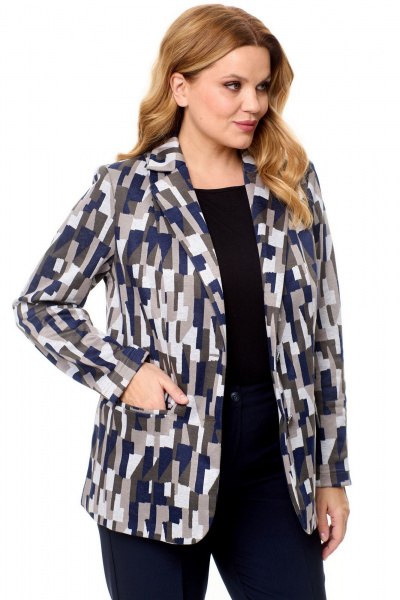 Длинный жакет из трикотажа с рельефами и мультиколоровым принтом БелЭльСтиль 203-2_83_22 геометрия синяя - фото 5