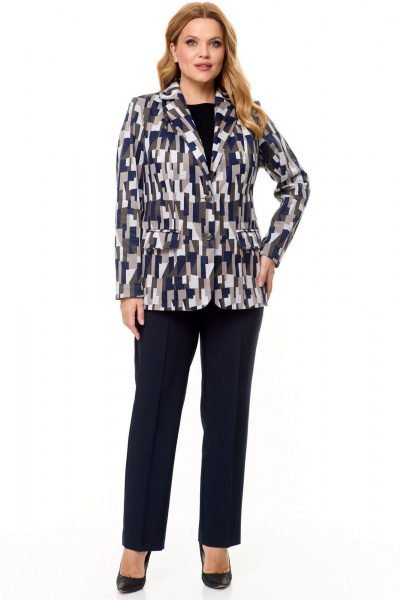 Длинный жакет из трикотажа с рельефами и мультиколоровым принтом БелЭльСтиль 203-2_83_22 геометрия синяя - фото 3