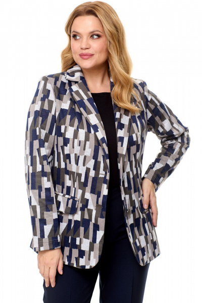 Классический костюм из текстиля с зауженными брюками БелЭльСтиль 203-2_83_22+596-2_79_22 геометрия синяя - фото 4