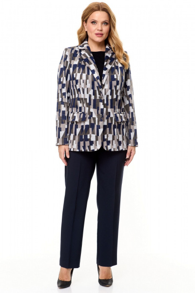 Классический костюм из текстиля с зауженными брюками БелЭльСтиль 203-2_83_22+596-2_79_22 геометрия синяя - фото 1