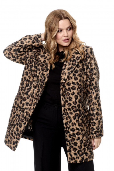Пальто демисезонное на подкладке с накладными карманами БелЭльСтиль 825-1_88_22 леопард - фото 6