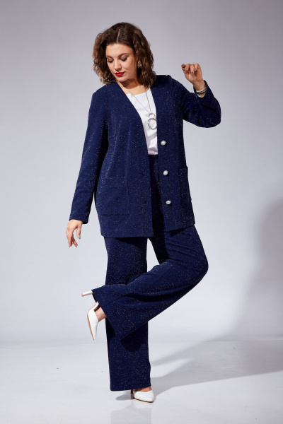 Комплект брюки джемпер топ нарядный трикотаж VI ORO VR-1102 синий - фото 16