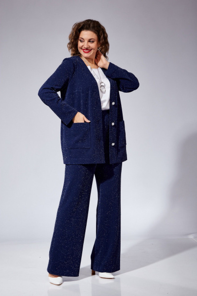 Комплект брюки джемпер топ нарядный трикотаж VI ORO VR-1102 синий - фото 15