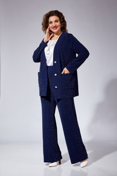 Комплект брюки джемпер топ нарядный трикотаж VI ORO VR-1102 синий - фото 14