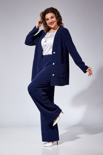 Комплект брюки джемпер топ нарядный трикотаж VI ORO VR-1102 синий - фото 13