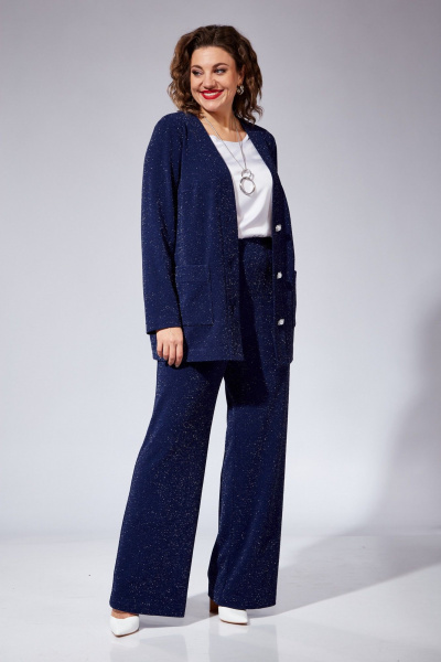 Комплект брюки джемпер топ нарядный трикотаж VI ORO VR-1102 синий - фото 4