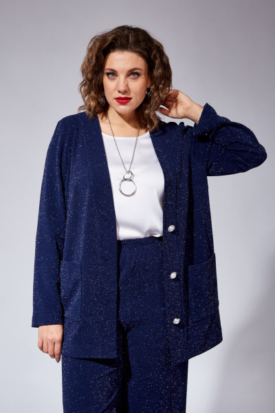 Комплект брюки джемпер топ нарядный трикотаж VI ORO VR-1102 синий - фото 5