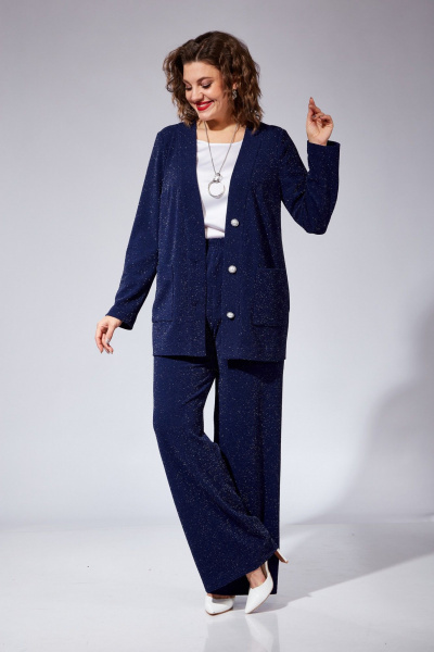 Комплект брюки джемпер топ нарядный трикотаж VI ORO VR-1102 синий - фото 3