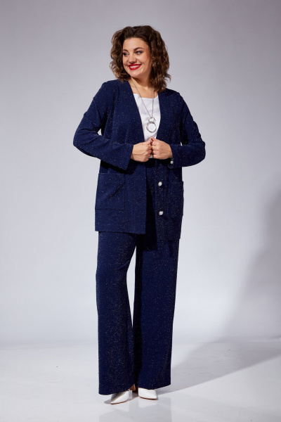 Комплект брюки джемпер топ нарядный трикотаж VI ORO VR-1102 синий - фото 2