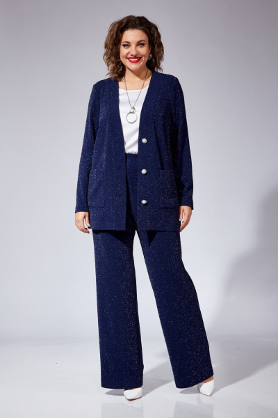 Комплект брюки джемпер топ нарядный трикотаж VI ORO VR-1102 синий - фото 1