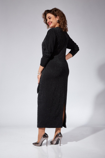 Платье полуприлегающее с складками и поясом нарядное VI ORO VR-1101 черный - фото 11