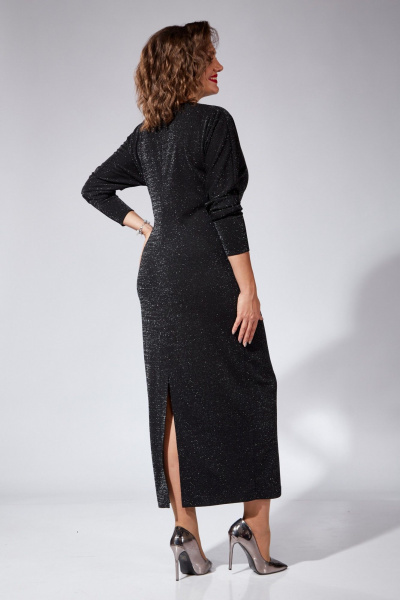 Платье полуприлегающее с складками и поясом нарядное VI ORO VR-1101 черный - фото 10