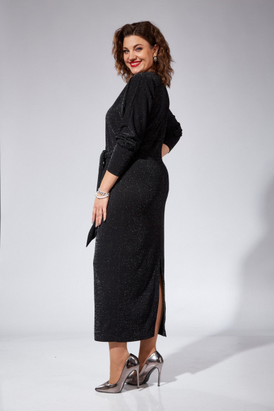 Платье полуприлегающее с складками и поясом нарядное VI ORO VR-1101 черный - фото 12