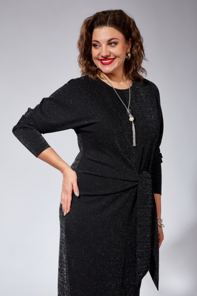 Платье полуприлегающее с складками и поясом нарядное VI ORO VR-1101 черный - фото 9