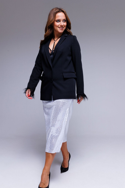 Жакет нарядный с перьями на съемных рукавах AURA otd 1084 черный - фото 10