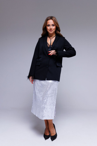 Жакет нарядный с перьями на съемных рукавах AURA otd 1084 черный - фото 9