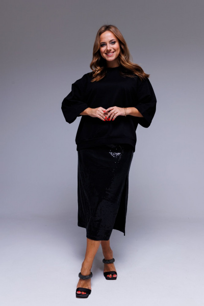 Футболка укороченный рукав черная из трикотажа и хлопка AURA otd 2136 черный - фото 5