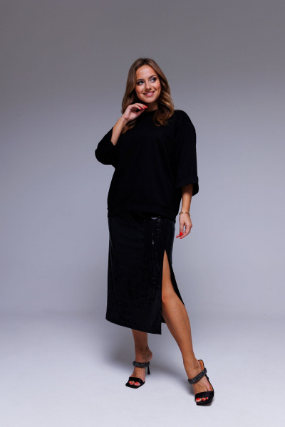 Футболка укороченный рукав черная из трикотажа и хлопка AURA otd 2136 черный - фото 4