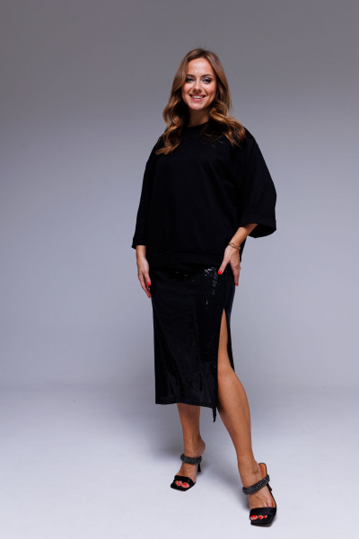 Футболка укороченный рукав черная из трикотажа и хлопка AURA otd 2136 черный - фото 1