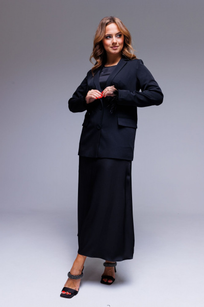 Жакет нарядный с перьями на съемных рукавах AURA otd 1084 черный - фото 3