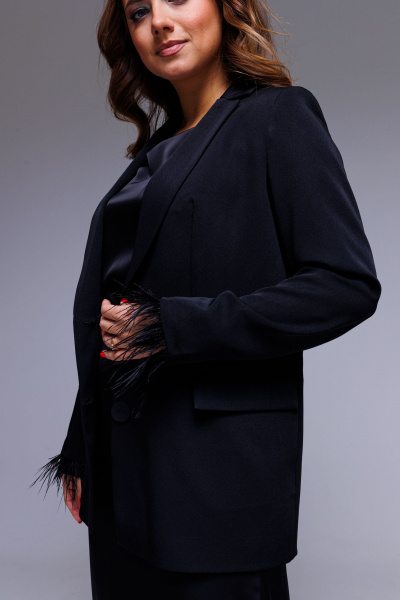 Жакет нарядный с перьями на съемных рукавах AURA otd 1084 черный - фото 2
