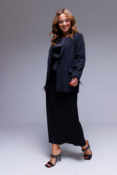 Жакет нарядный с перьями на съемных рукавах AURA otd 1084 черный - фото 1