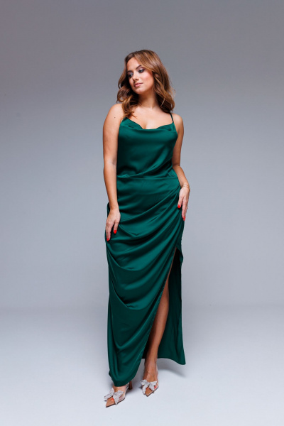 Макси платье-комбинация из атласа для особых случаев AURA otd 3232 изумруд - фото 6