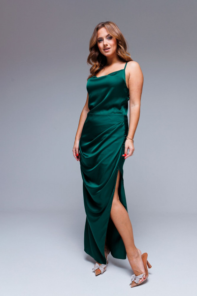Макси платье-комбинация из атласа для особых случаев AURA otd 3232 изумруд - фото 5