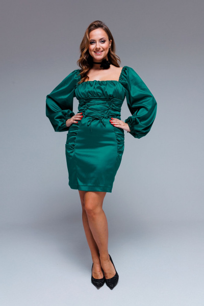 Мини-платье изумрудное с шнуровкой спереди и стильным дизайном AURA otd 3238 изумруд - фото 6