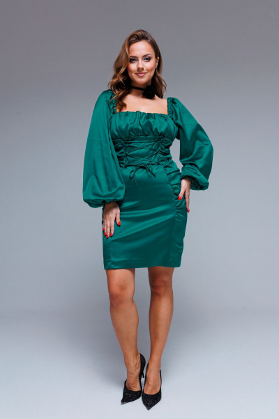 Мини-платье изумрудное с шнуровкой спереди и стильным дизайном AURA otd 3238 изумруд - фото 3