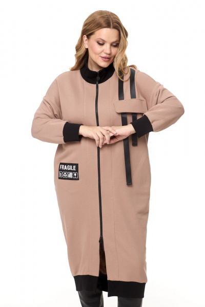 Платье за колено из трикотажа с высокой стойкой Michel chic 2146 св-бежевый - фото 2