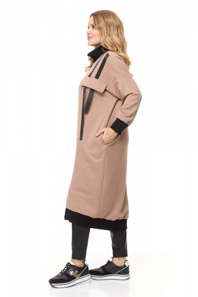 Платье за колено из трикотажа с высокой стойкой Michel chic 2146 св-бежевый - фото 6