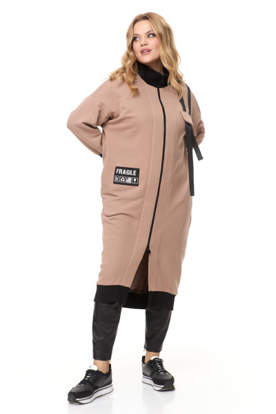 Платье за колено из трикотажа с высокой стойкой Michel chic 2146 св-бежевый - фото 4