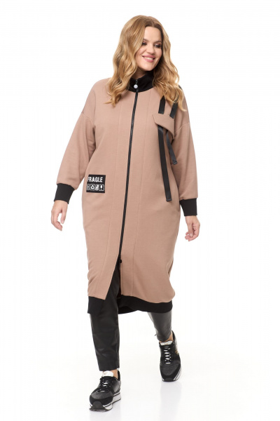 Платье за колено из трикотажа с высокой стойкой Michel chic 2146 св-бежевый - фото 3