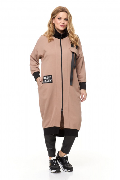 Платье за колено из трикотажа с высокой стойкой Michel chic 2146 св-бежевый - фото 1