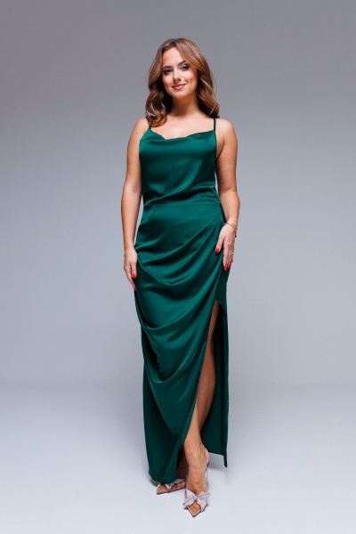 Макси платье-комбинация из атласа для особых случаев AURA otd 3232 изумруд - фото 2
