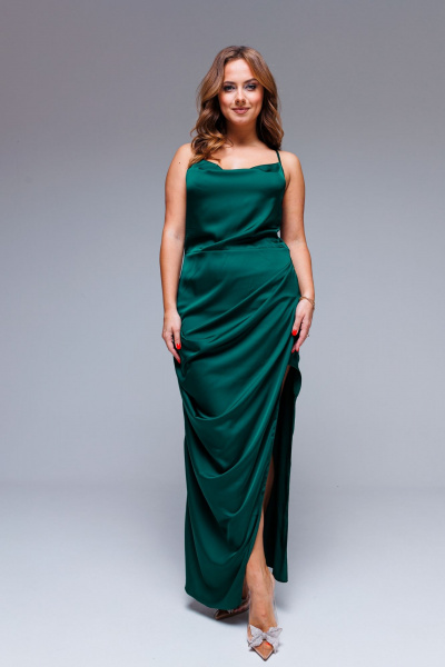 Макси платье-комбинация из атласа для особых случаев AURA otd 3232 изумруд - фото 1