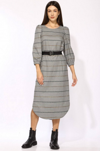 Деловое свободное платье из текстиля с карманами и разрезом Faufilure C1201 - фото 1