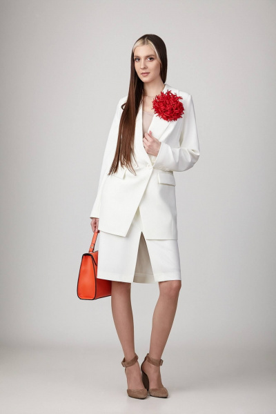 Костюм жакет и юбка из текстиля с цветами-брошами Rosheli 888/2 - фото 1