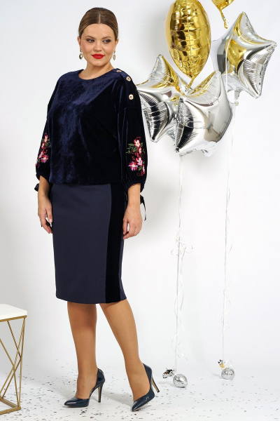 Блуза, юбка Alani Collection 2045 синий - фото 5