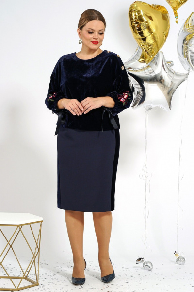 Блуза, юбка Alani Collection 2045 синий - фото 3