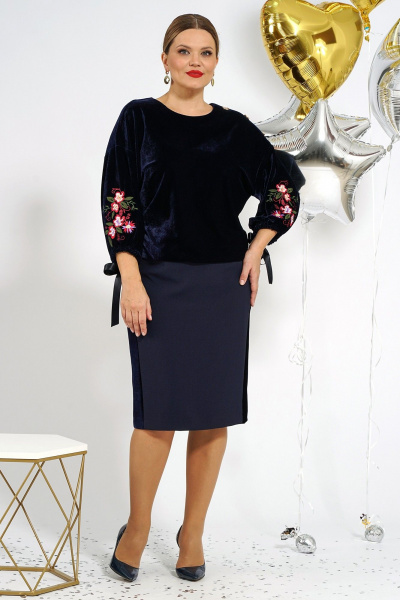 Блуза, юбка Alani Collection 2045 синий - фото 2